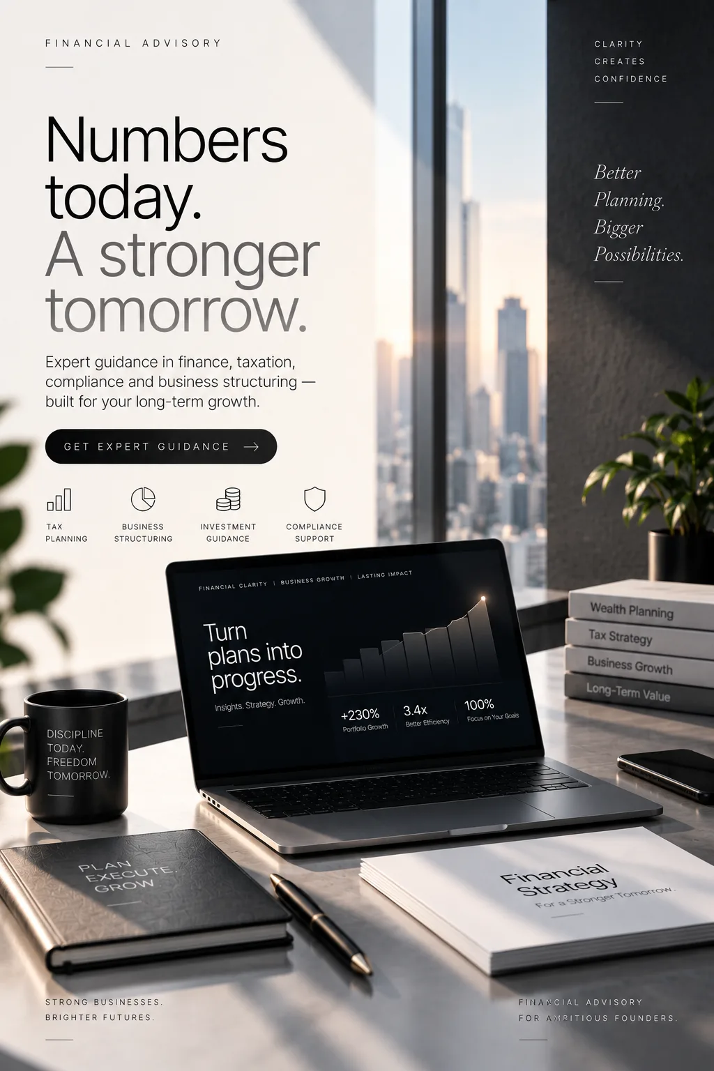 Financial planning workspace focused on long-term business growth