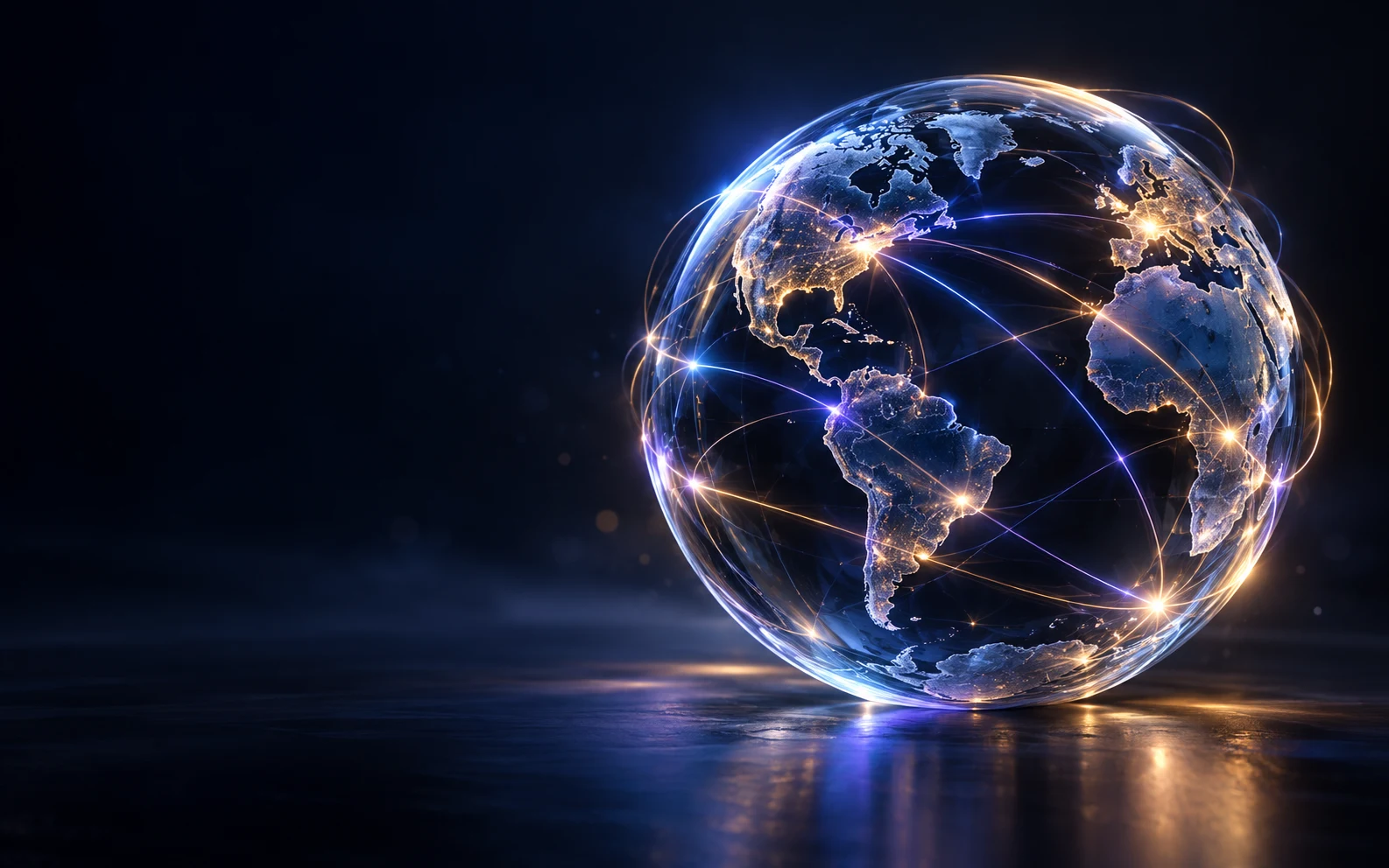 Abstract illuminated globe with connected trade routes